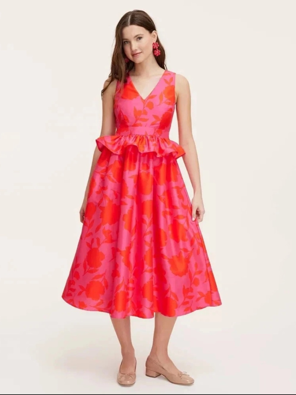 Kate Spade NY x Target Women's 6 Classic Rose Peplum Lined Midi Dress